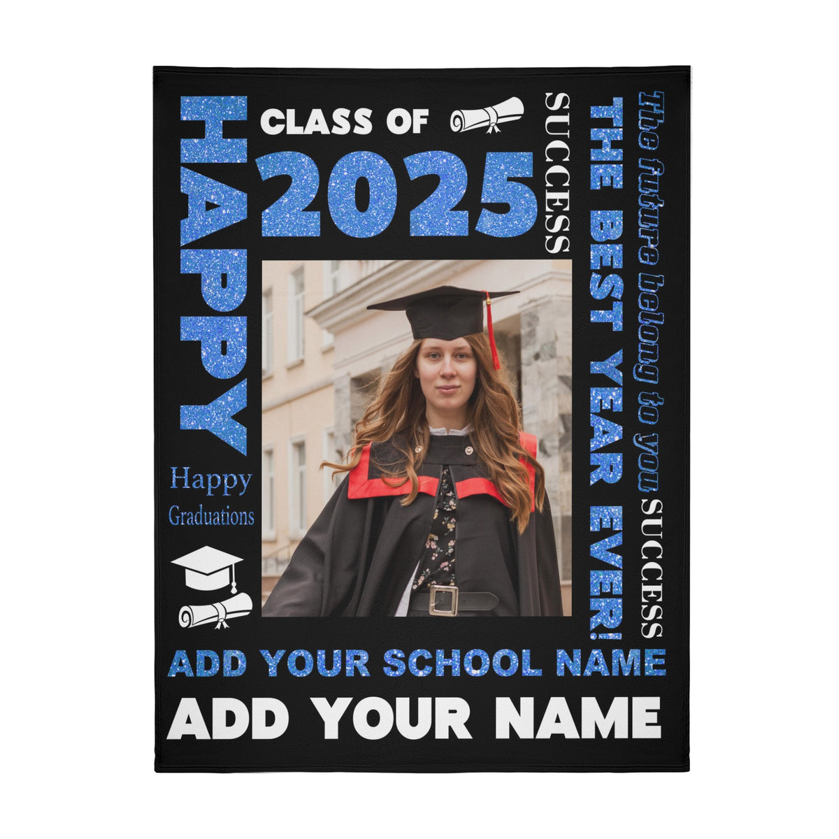 Personalized Graduation Class of 2025 Custom Photo Name Blankets - Graduation Gifts