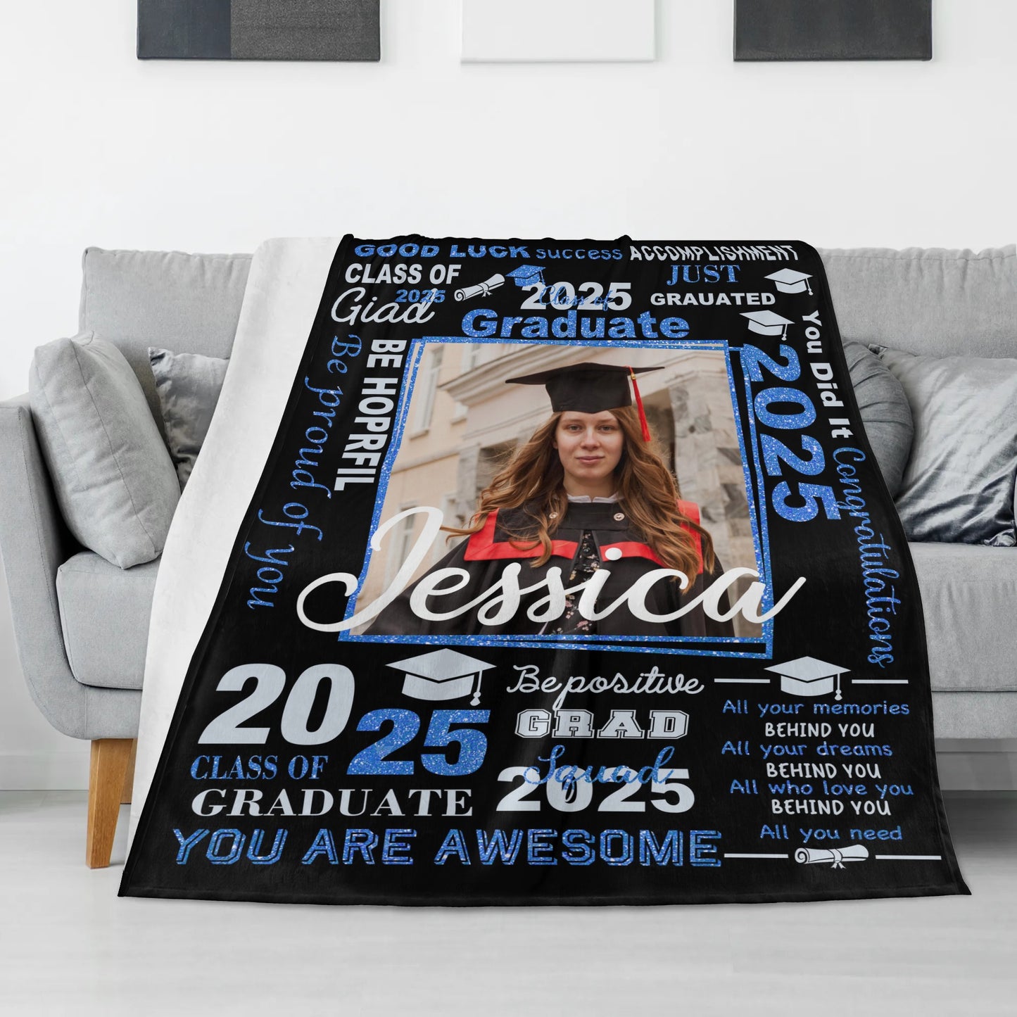 Personalized Graduation Class of 2025 Customized Name Blankets - Graduation Gift