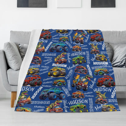 Personalized Monster Trucks Name Blanket - Gift for Kids