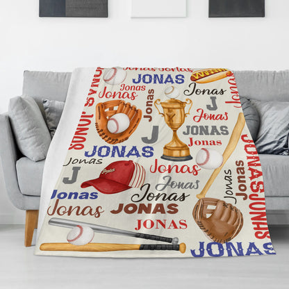 Personalized Baseball Trophy Name Blanket – Gift for Kids