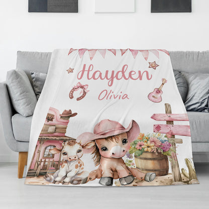 Personalized Western Cowgirl Animal Name Blanket - Gifts for Kids