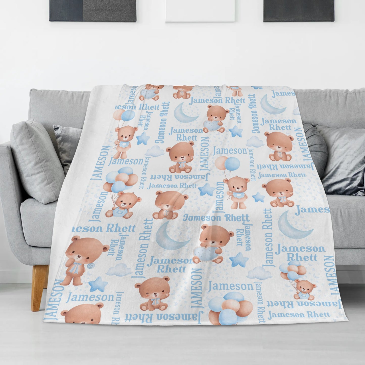 Personalized Cute Star and Moon Bear Blanket - as a Gift for Your Baby