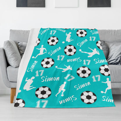 Personalized Football Silhouette Themed Name Blanket - Gift for Kids