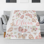 Personalized Custom Butterfly Themed Name Blanket - Gift for Kids