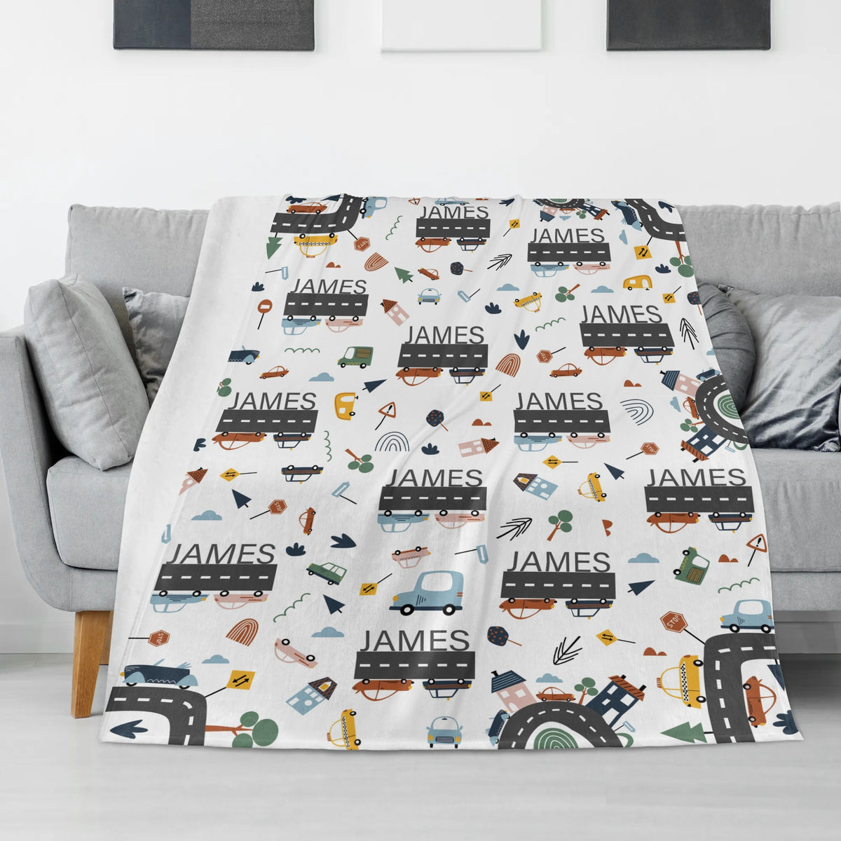 Personalized Transportation Themed Name Blanket - Gift for Kids