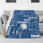 Personalized Baseball Line Silhouette Themed Name Blanket - Gift for Kids