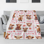 Personalized Cute Farm Highland Cow Name Blankets - Gift for Kid