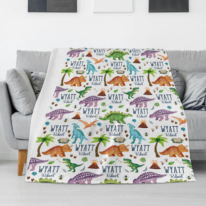 Personalized Dinosaurs Themed Boy Name Blankets - Gift for Kids