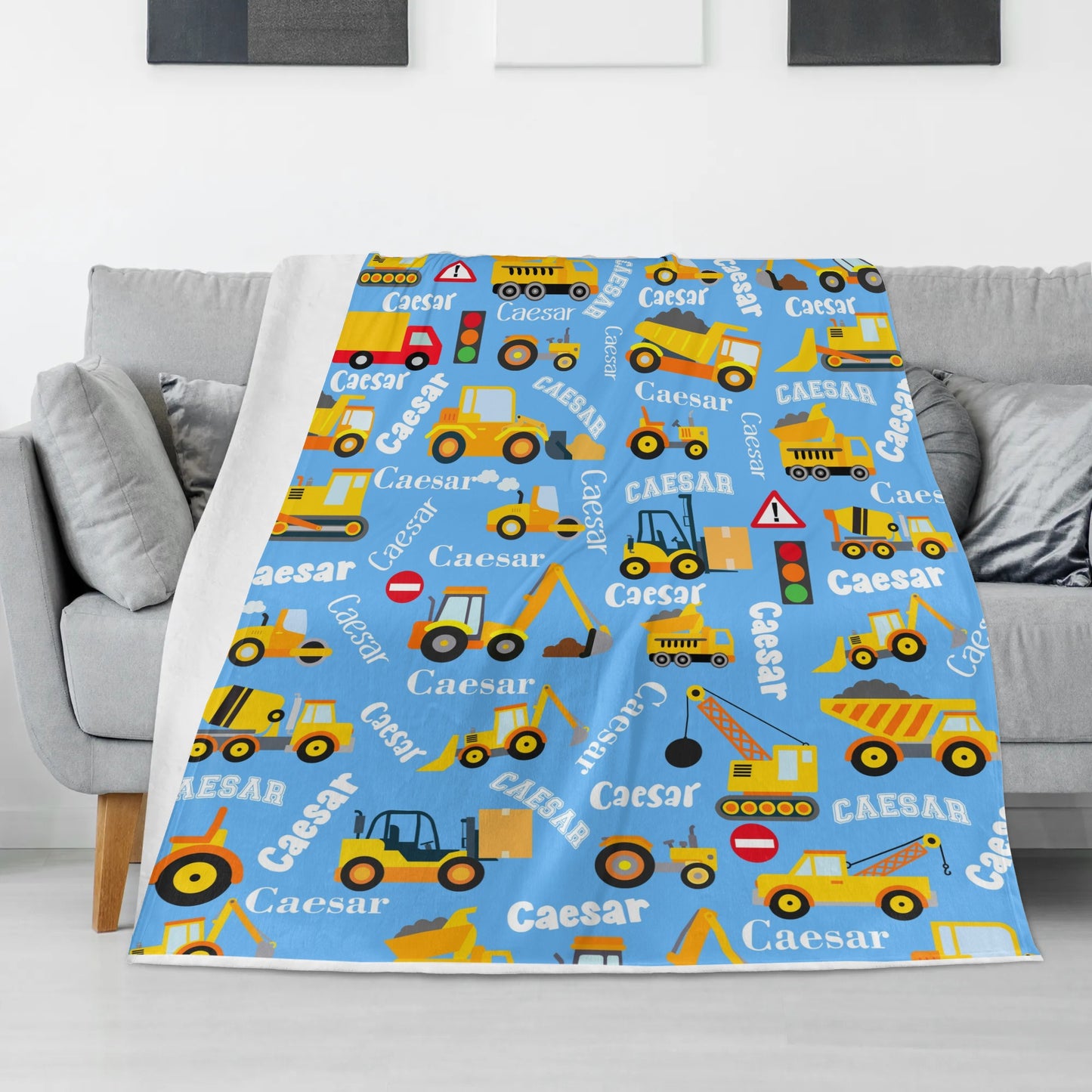 Personalized Traffic Engineering Vehicle Themed Name Blanket - Gift for Kids