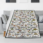 Personalized Forest Dinosaurs Children's Name Blankets - Gift for Kids