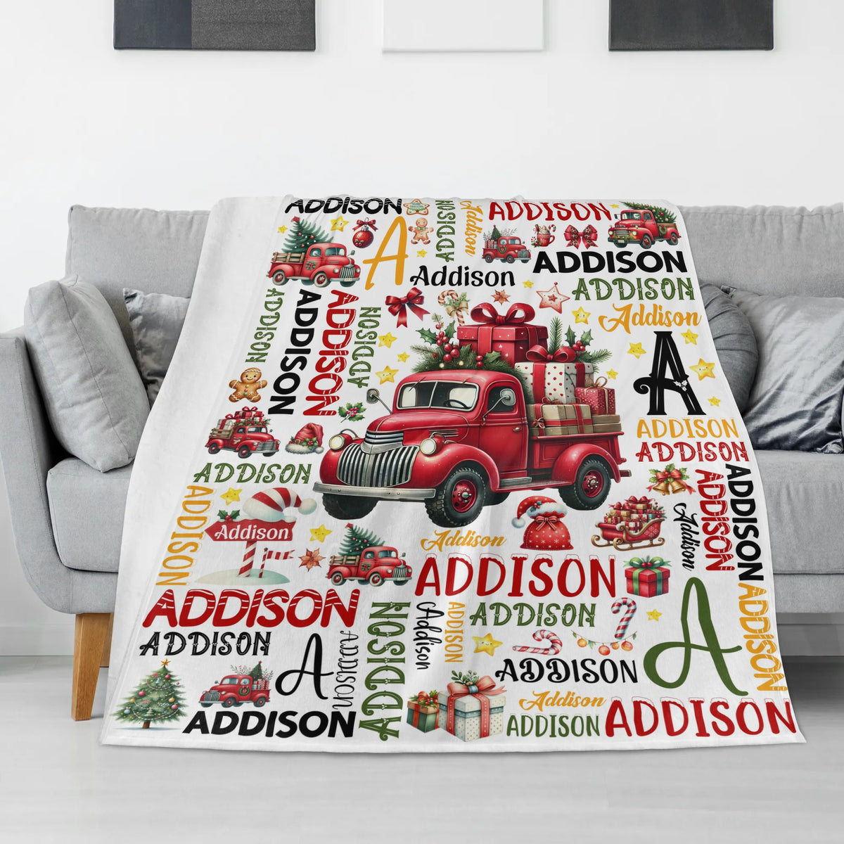 Personalized Christmas Truck Name Blankets - Gift for Kids