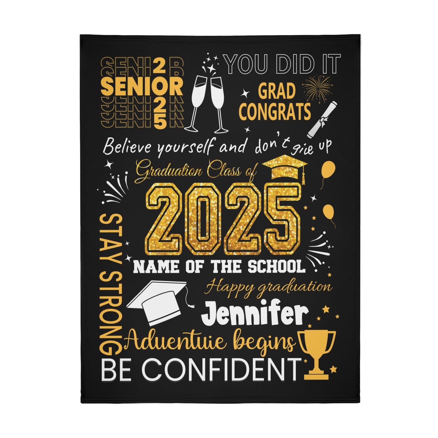 Personalized Class of 2025 Graduation Celebration Champagne Blanket - Graduation Gifts