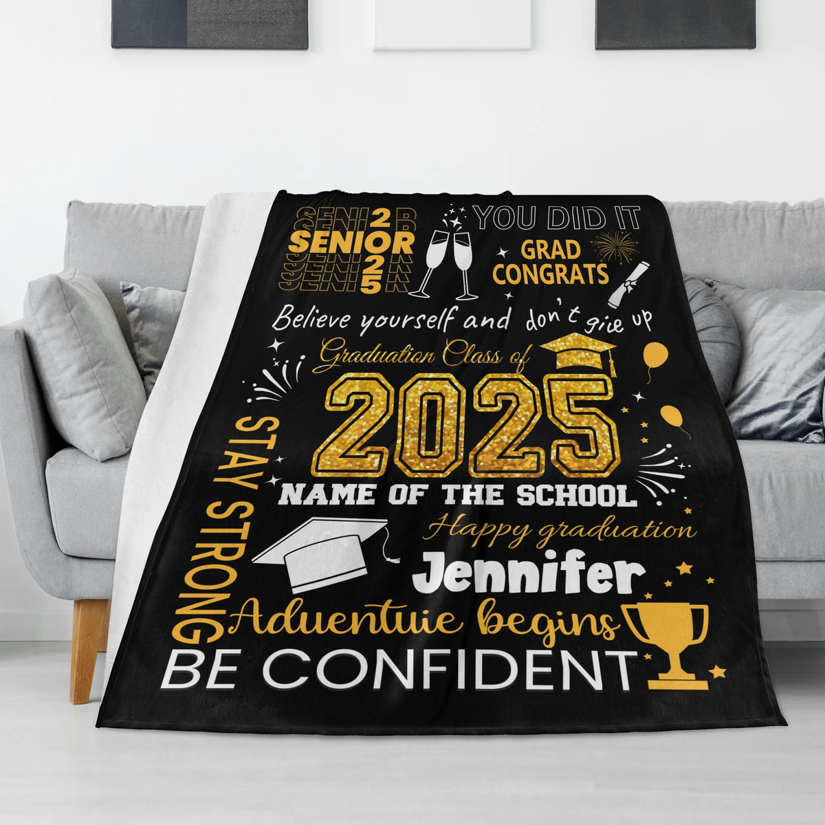 Personalized Class of 2025 Graduation Celebration Champagne Blanket - Graduation Gifts