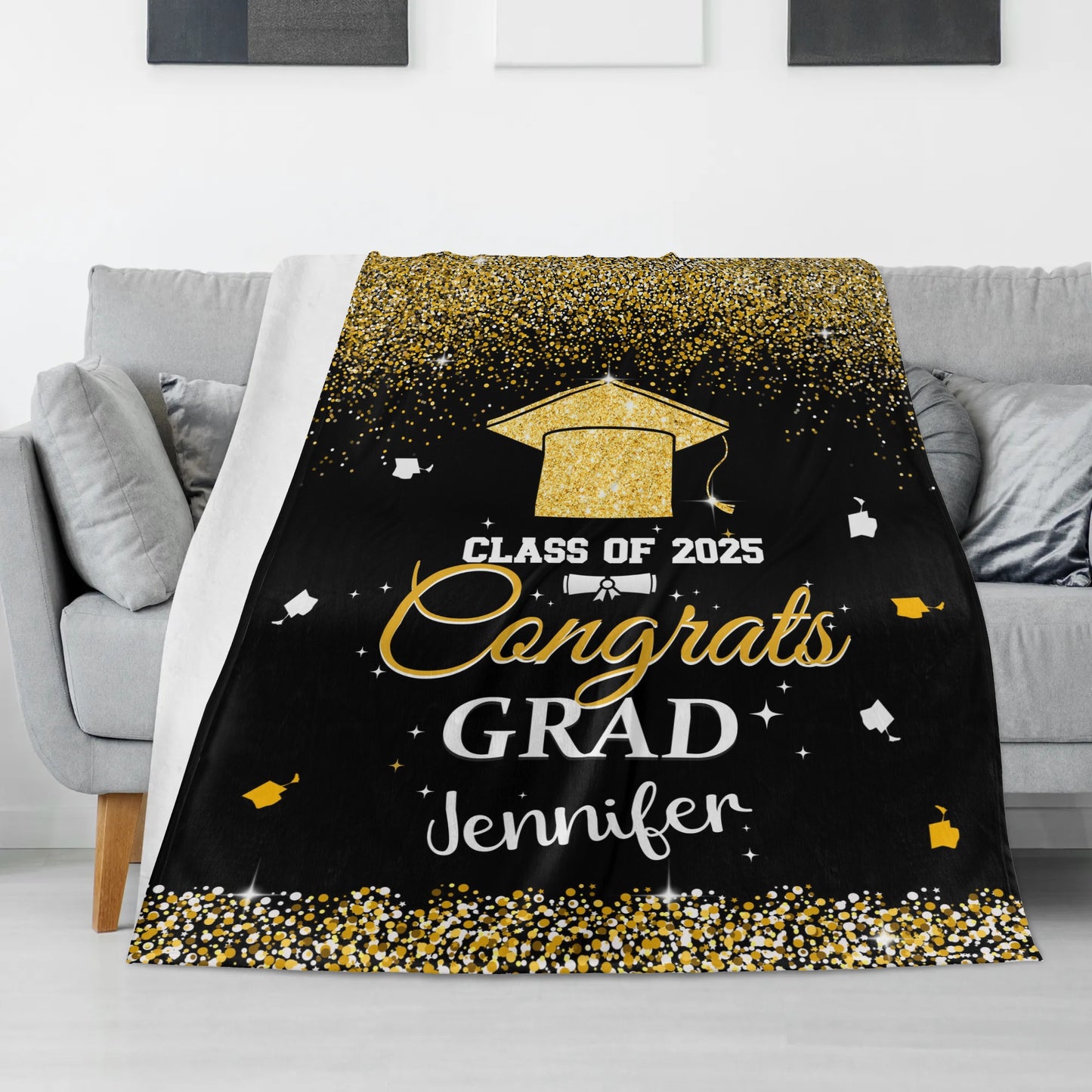 Personalized Class of 2025 Graduation Glitter Name Blanket - Graduation Gift