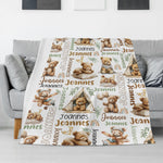 Personalised Watercolour Brown Bear Kids Name Blanket - Gift for Kid