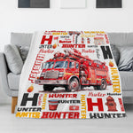 Personalized Structured Fire Truck Boy Name Blanket - Gift for Kids