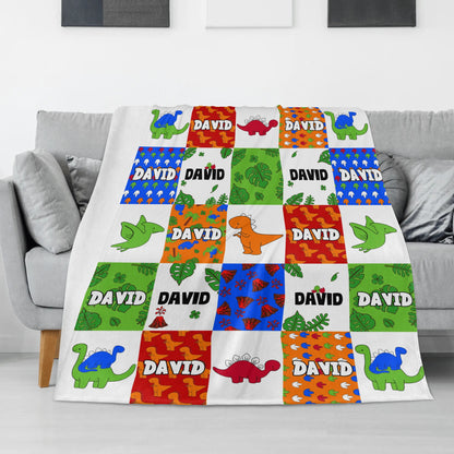 Personalized Cartoon Dinosaurs Children's Name Blankets - Gift for Kids