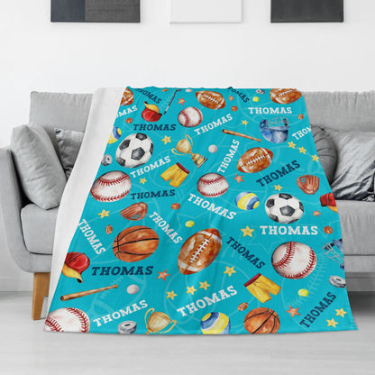 Personalised Ball Collection Boy Name Blanket - Gift for Kids