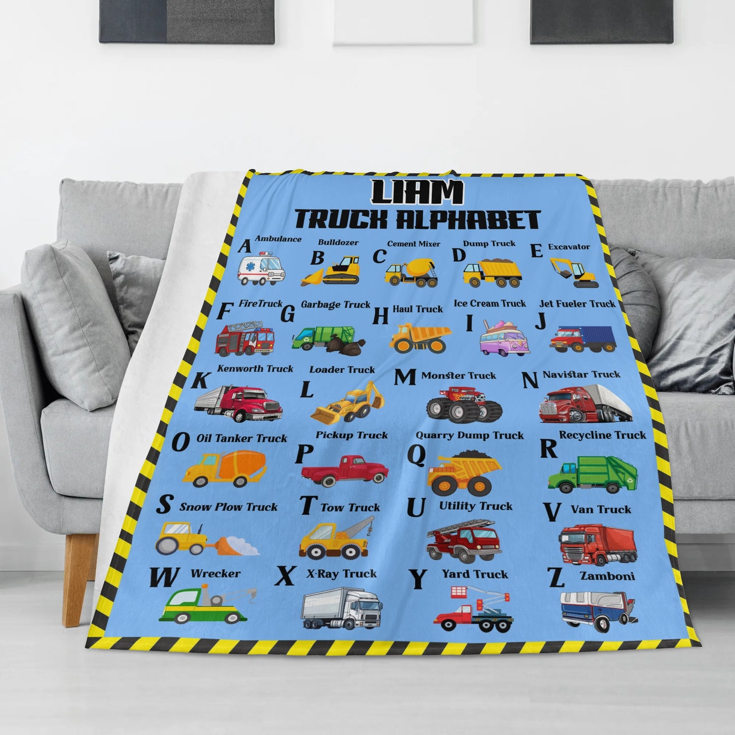 Personalized Cute Construction Truck Name Blankets - Gift for Kids