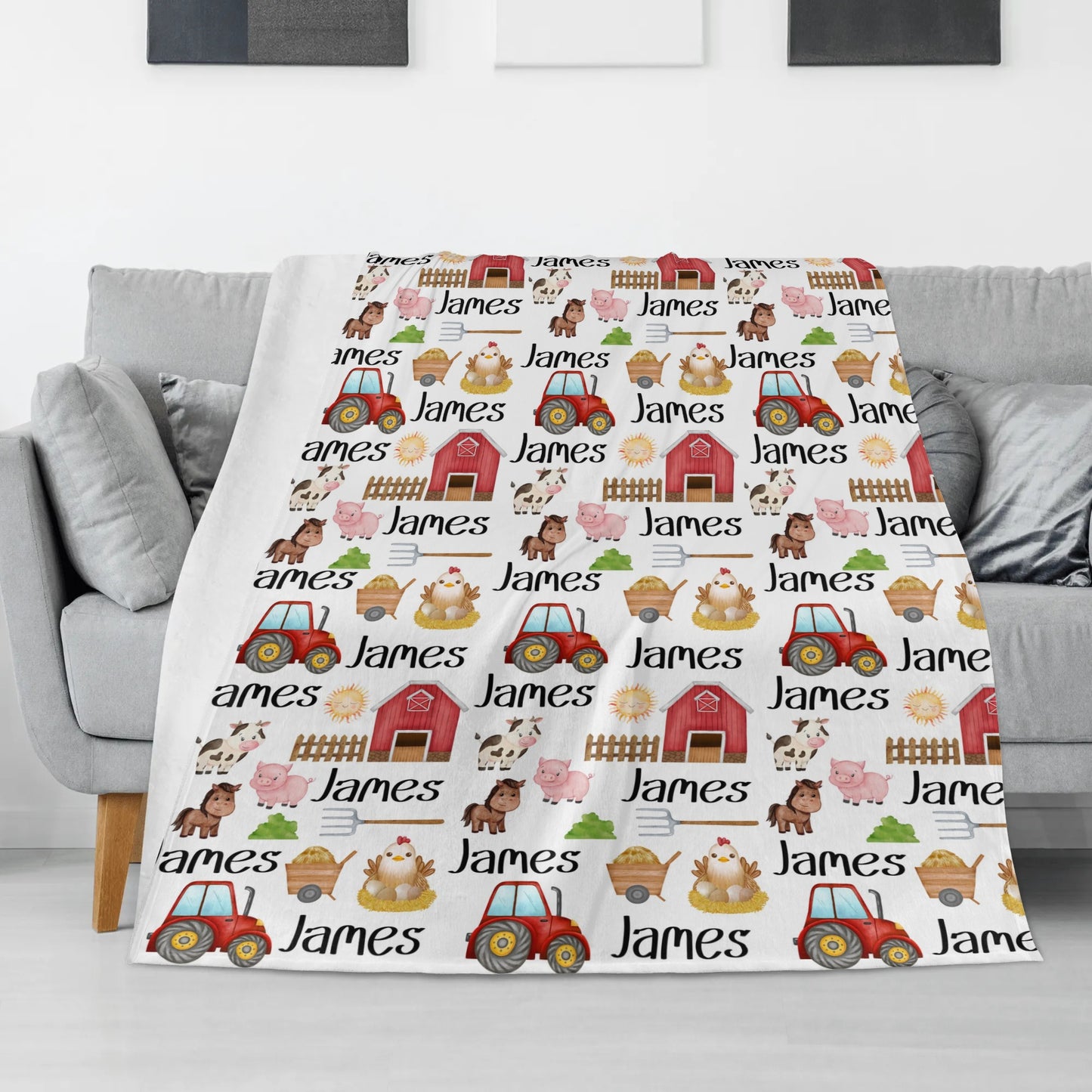 Personalized Cute Farm Animals Name Blankets - Gift for Kids