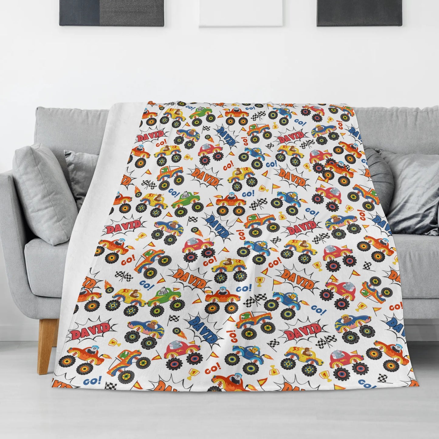 Personalized Big Wheelin Truck Name Blankets - Gift for Kids