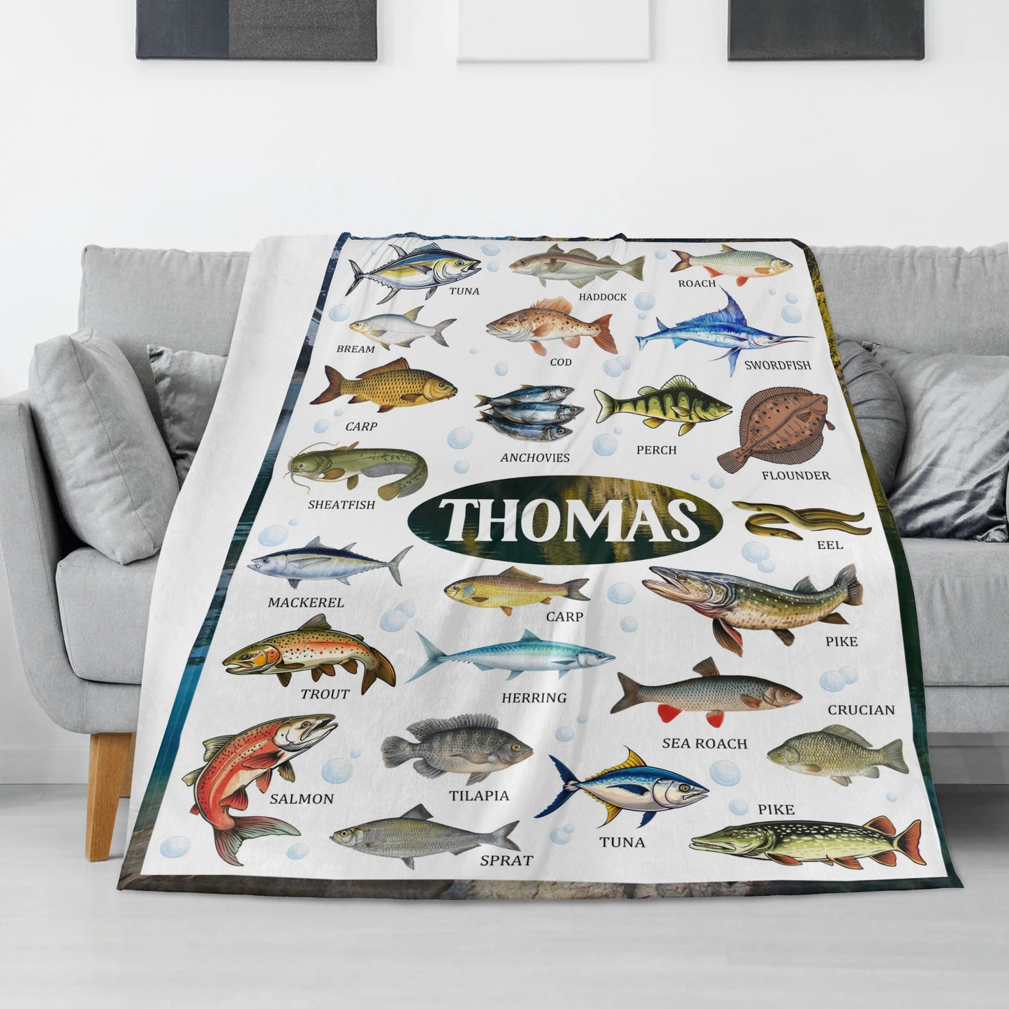 Personalised Fish Collection Boy Name Blanket - Gift for Kids