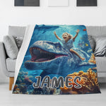 Personalized Mosasaur Photo And Name Blanket - Gift for Kids