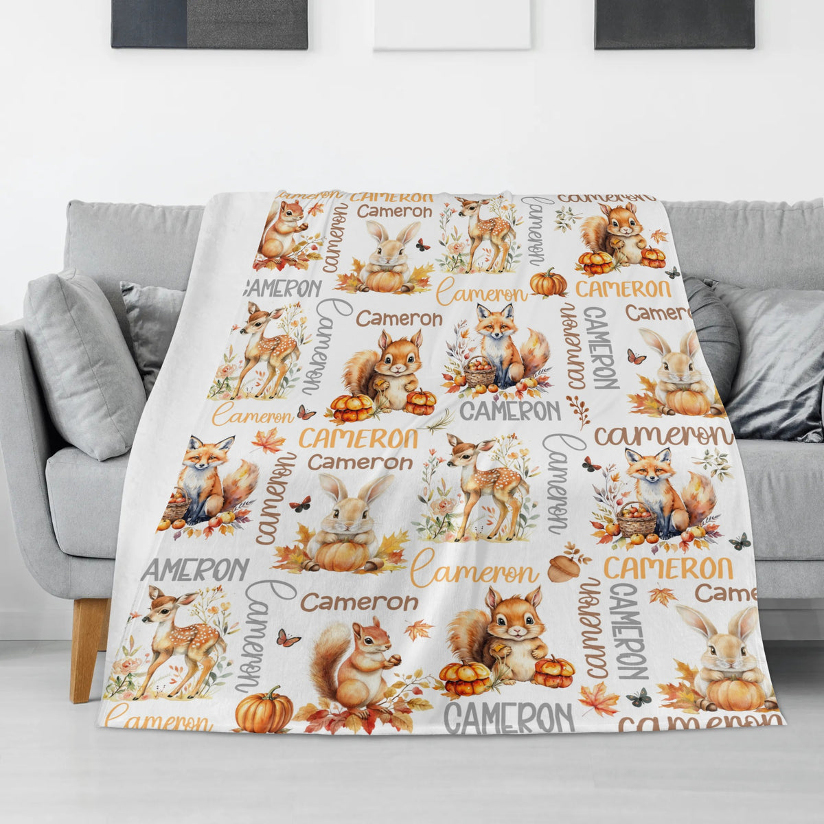 Personalized Fall Forest Animal Name Blanket - Gift for Kids