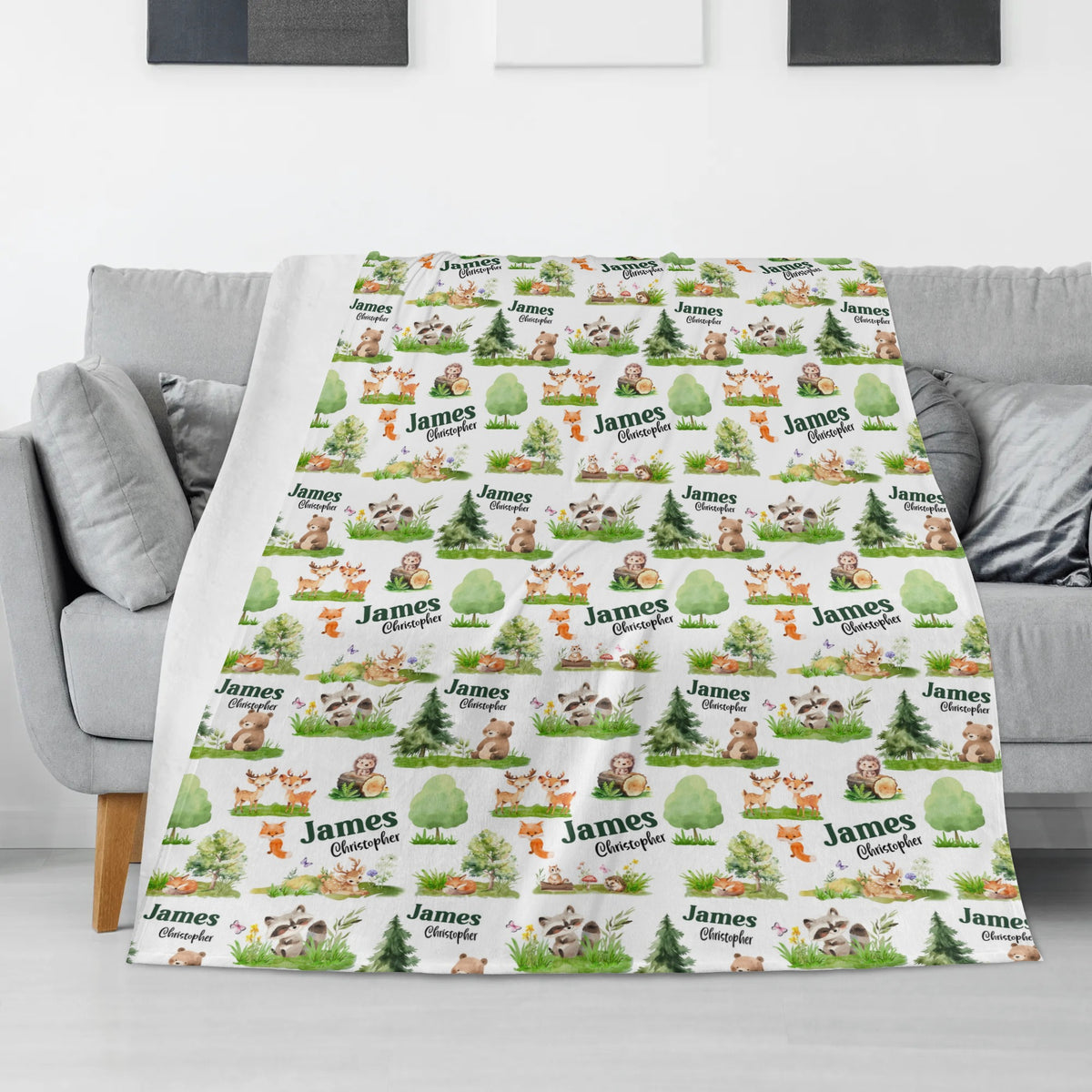 Personalized Custom Forest Animals Name Blankets - Gift for Kids