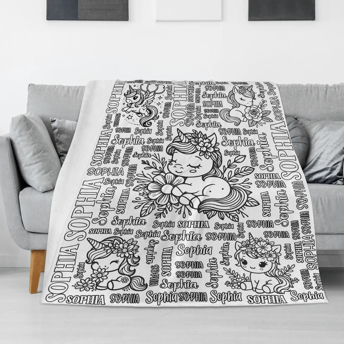 Personalized Cute Unicorn Coloring Blanket🎨- Gift for Kids