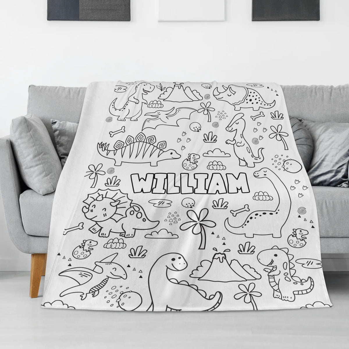 Personalized Cartoon Dinosaur Kids Coloring Blanket🎨- Gift for Kids