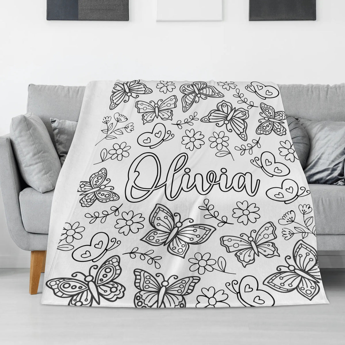 Personalized Doodle Butterfly Coloring Blanket🎨- Gift for Kids