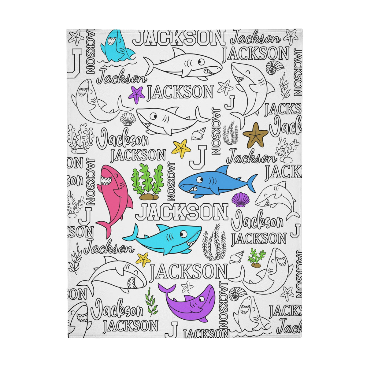 Personalized Custom Shark Coloring Blanket🎨- Gift For Kids