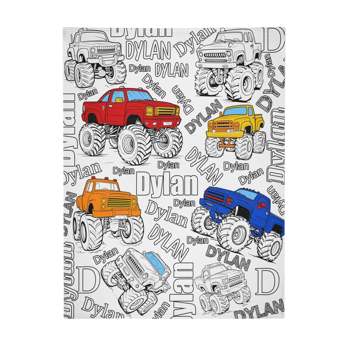 Personalized Custom Monster Truck Coloring Blanket🎨- Gift For Kids