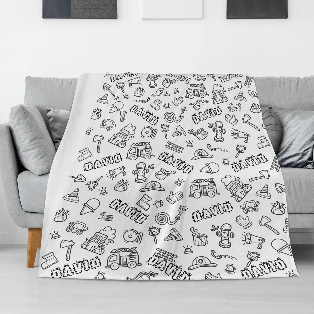 Personalized Firefighter Doodle Blanket🎨- Gift for Kids