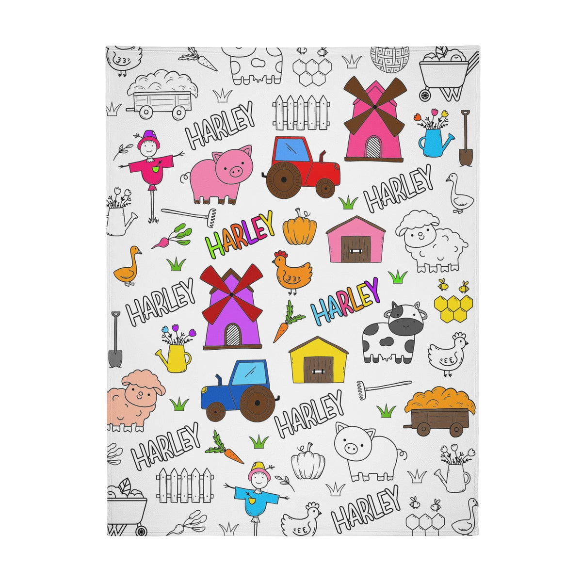 Personalized Cute Farm Doodle Blankets🎨- Gift for Kids