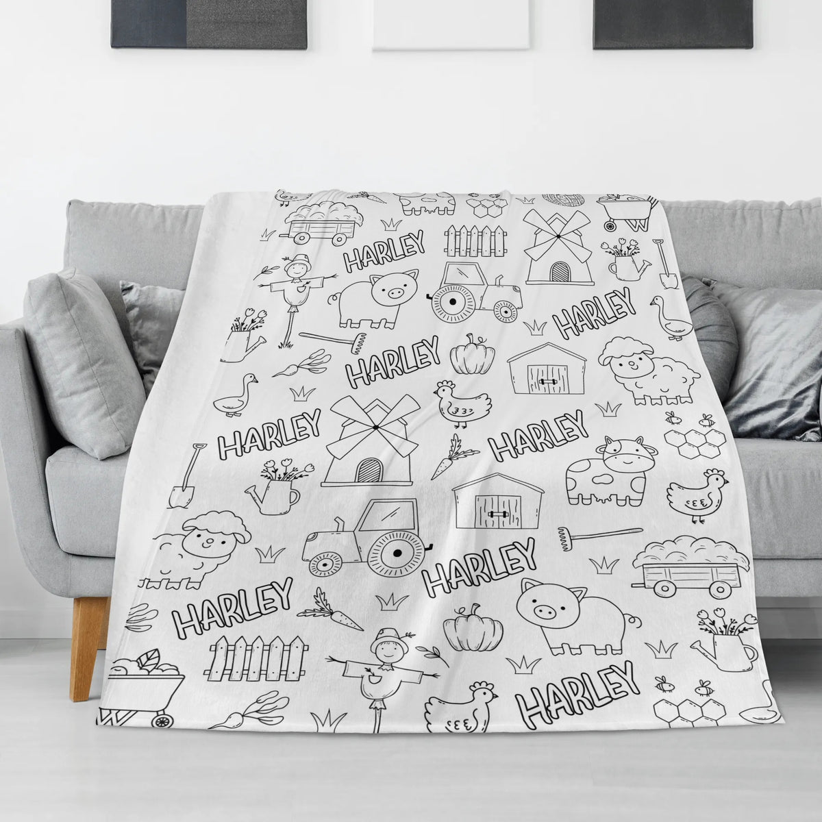 Personalized Cute Farm Doodle Blankets🎨- Gift for Kids