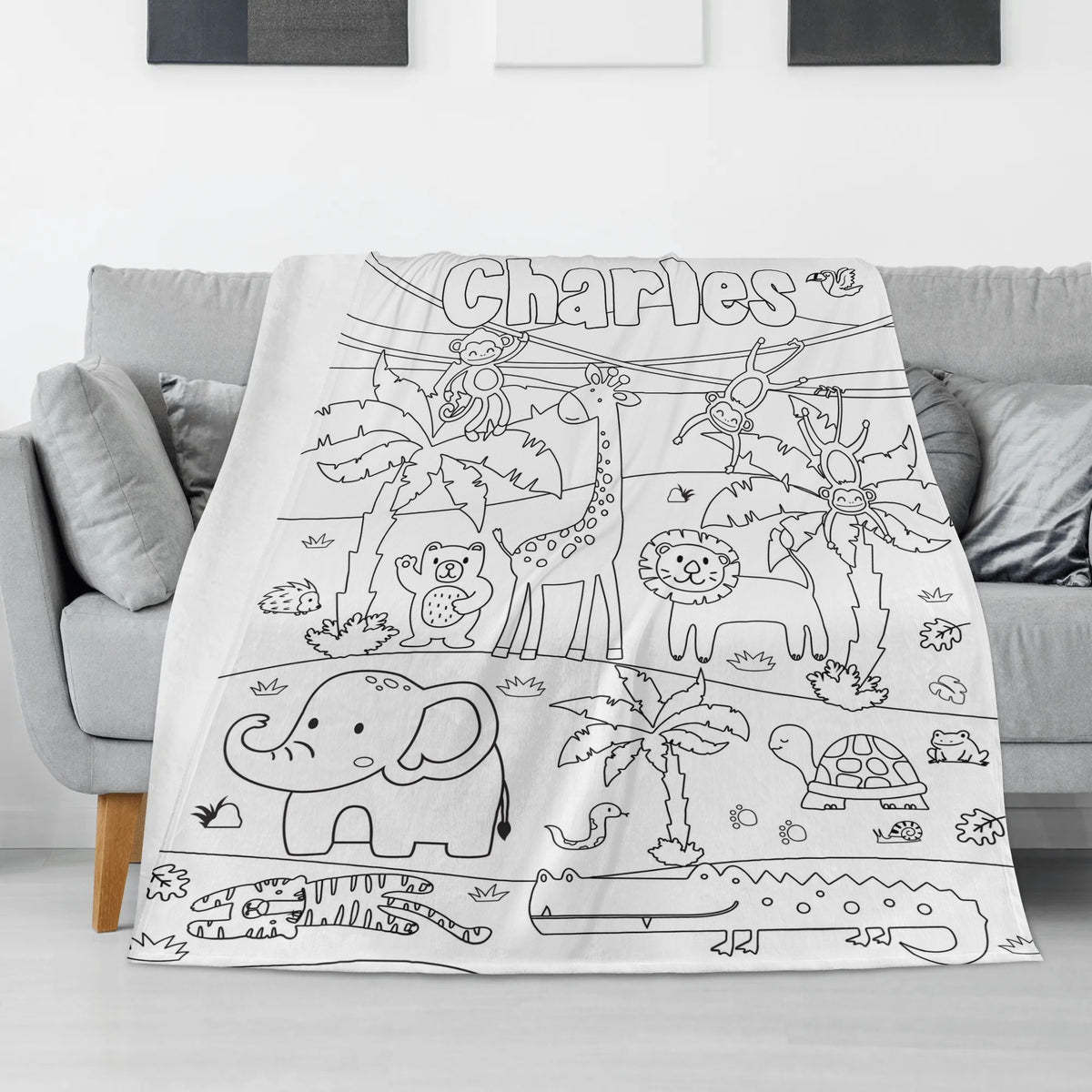 Personalized Forest Aminals Doodle Blankets🎨- Gift for Kids