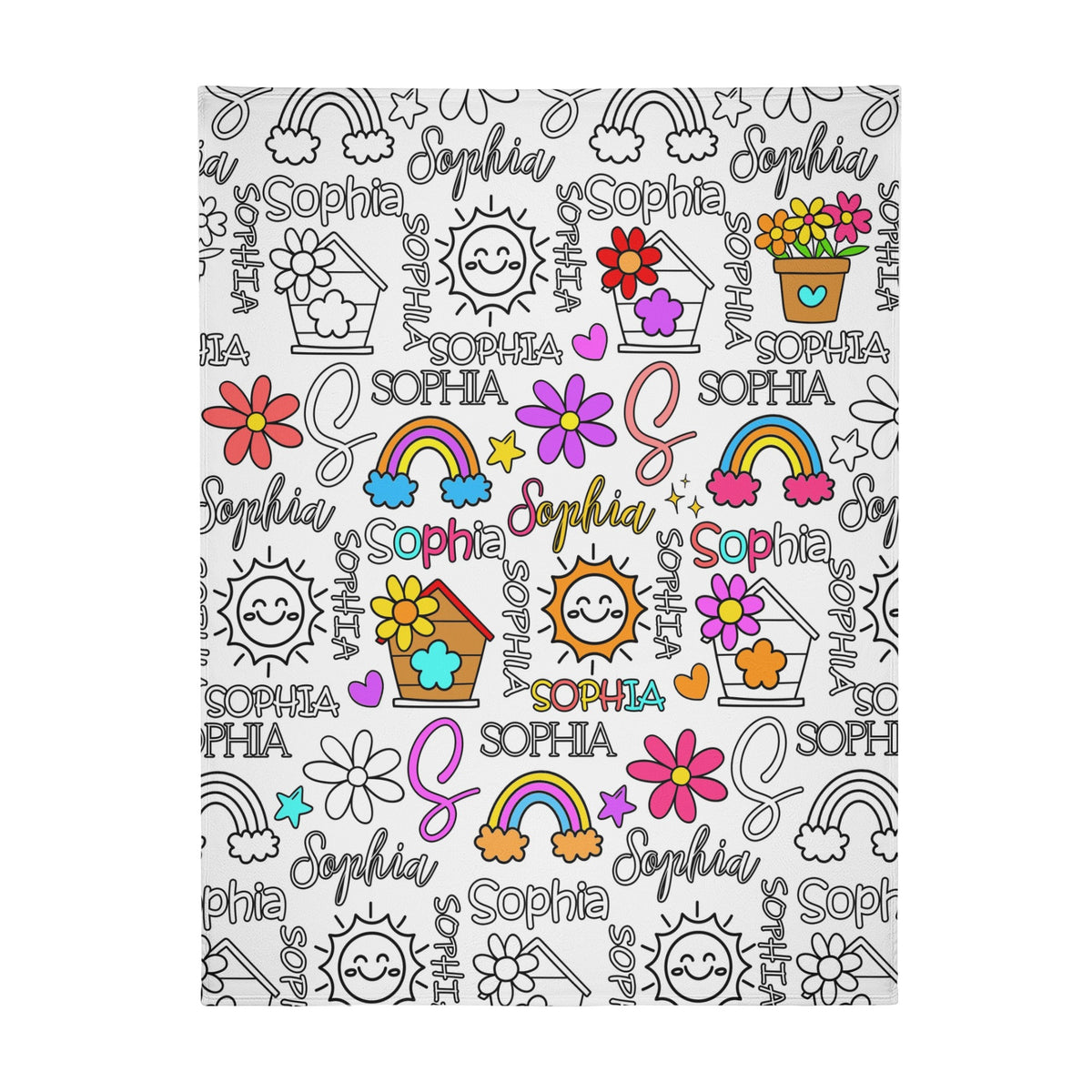 Personalized Rainbow Girl Doodle Blankets🎨- Gift for Kids