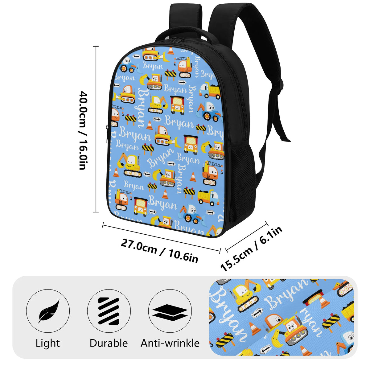 Personalized Cartoon Transportation Trucks Name Backpack - Back to School