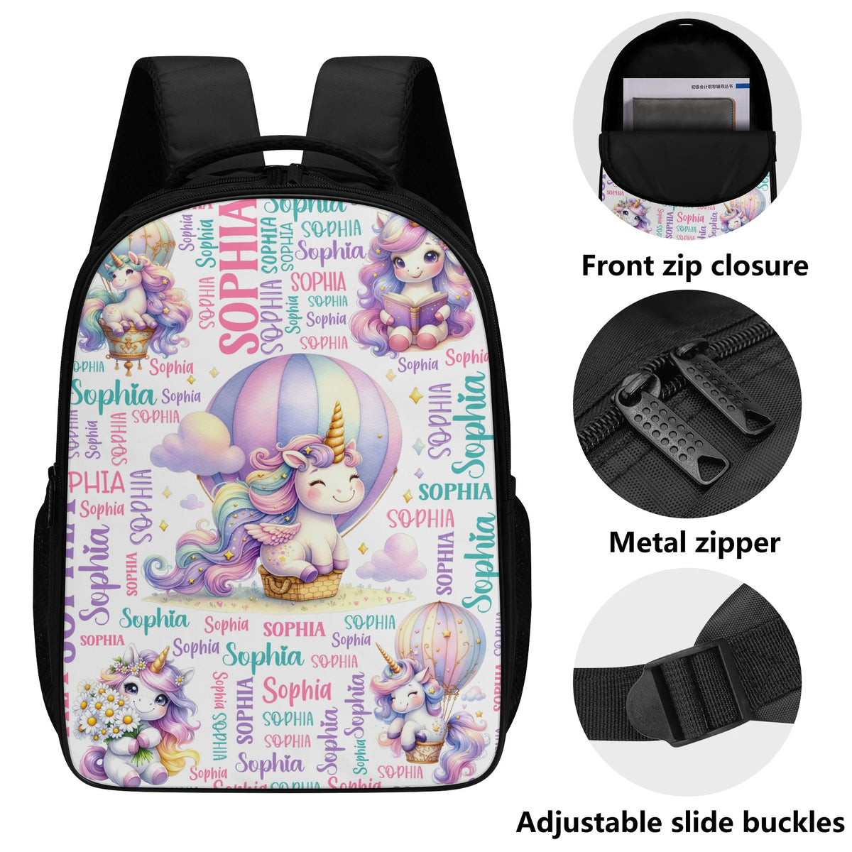 Personalized Cute Unicorn Girls Name Backpack - Back to School