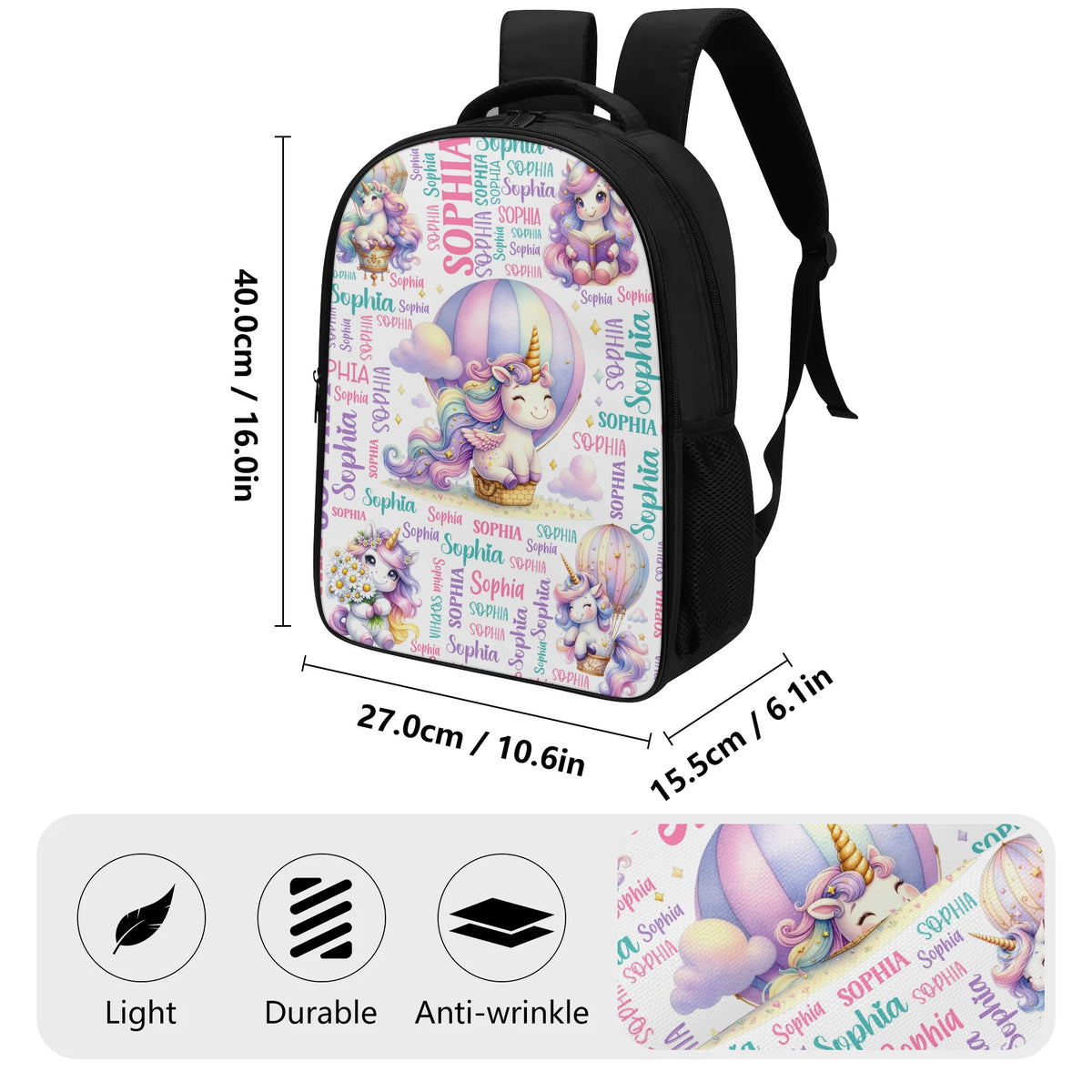 Personalized Cute Unicorn Girls Name Backpack - Back to School