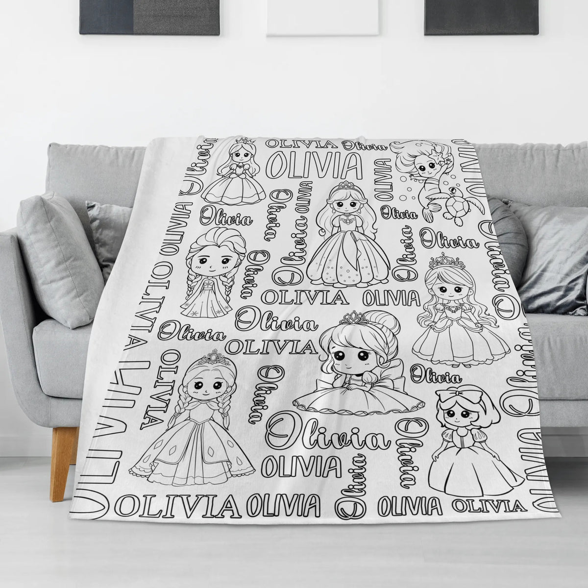 Personalized Cute Princess Girl Doodle Blankets🎨- Gift for Kids