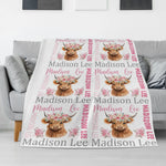 Personalized Pink Floral Collection Cow Girl Name Blanket - Gift for Kids