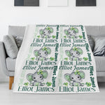 Personalized Watercolor Lucky Clover BabyElephant Name Blanket - Gift for Kids