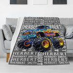 Custom Name Monster Truck Blanket - Gifts for Kids