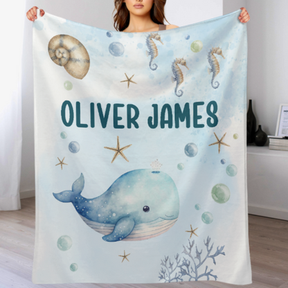 Personalized Ocean Whale Baby Blanket - Gift for Baby