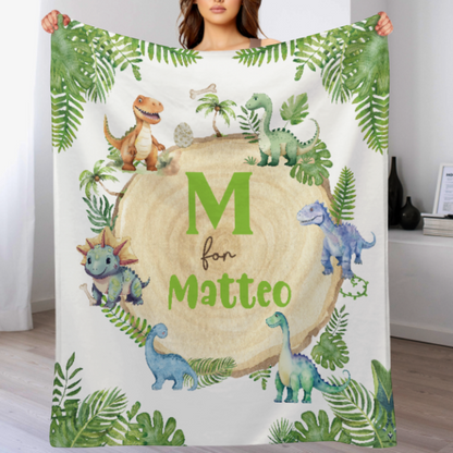 Personalized Forest Dinosaur Blanket - Gift for Kids