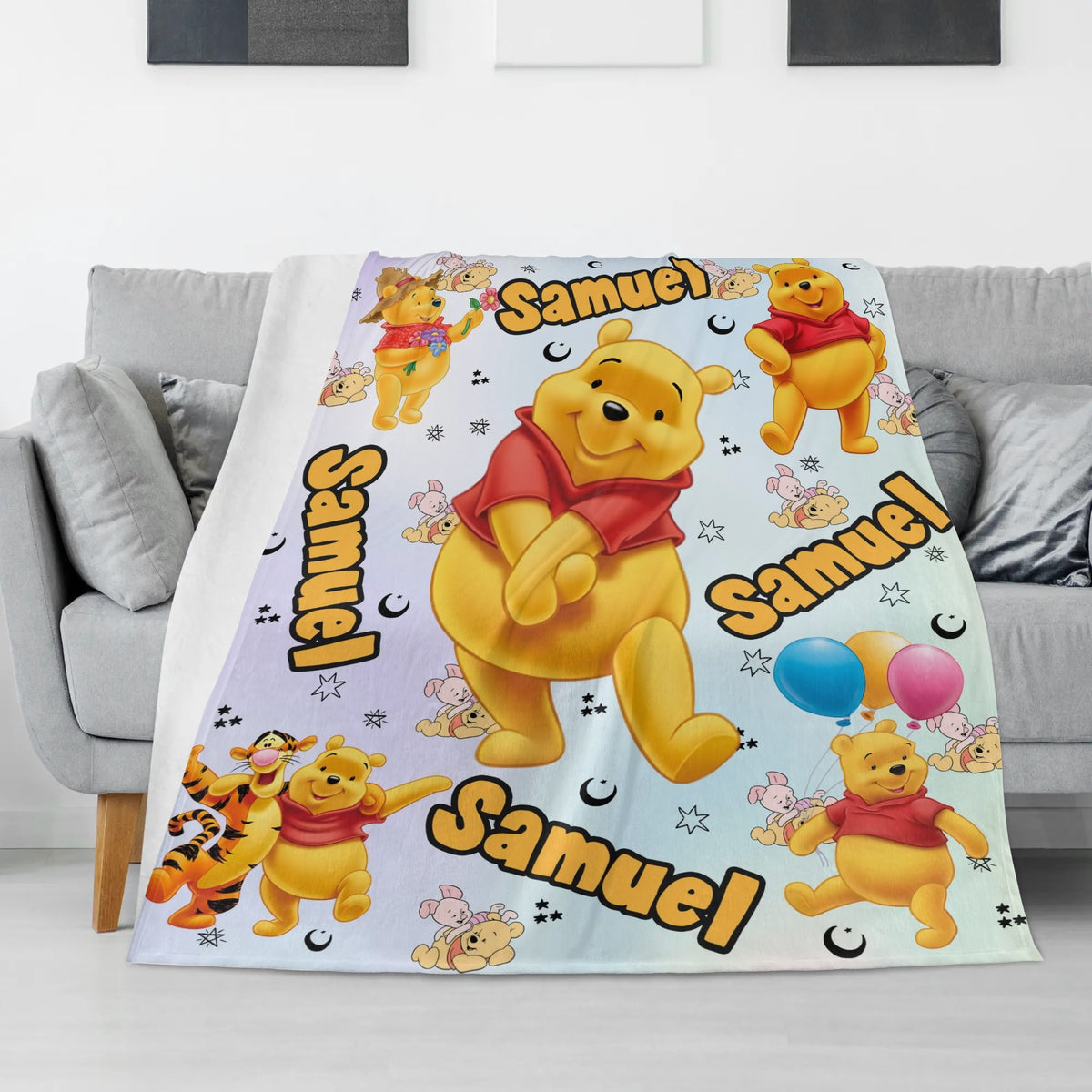 Personalized Cute Yellow Bear Children's Name Blanket - Gift for Kids