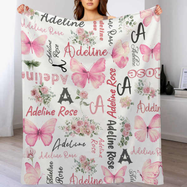 Personalized Butterfly Flower Blanket - Gift for Kids